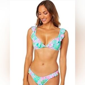 Lilly Pulitzer Pink and Green Floral Bikini Top Suria Top Med / 8